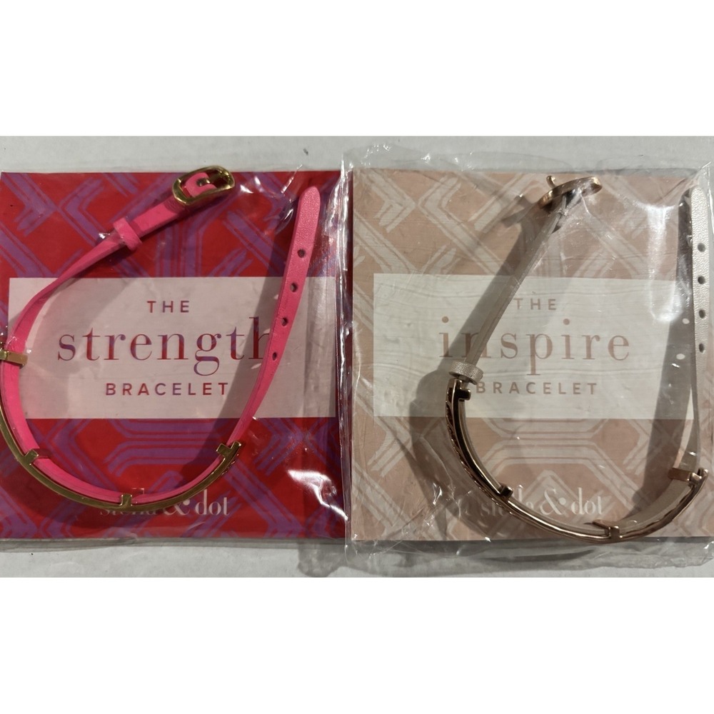 Stella & Dot 2 Bracelets 1 Pink &‎ 1 Tan Strength & Inspire Gold Toned New